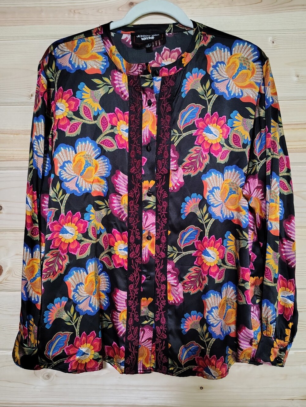Johnny Was Workshop Sidonia Blouse Mandarin Button Down Embroidered Silk S Top